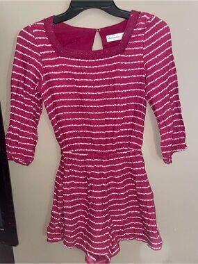 Abercrombie Kids Pink Striped Knit Romper Heart Pattern Size M 12 Lightweight